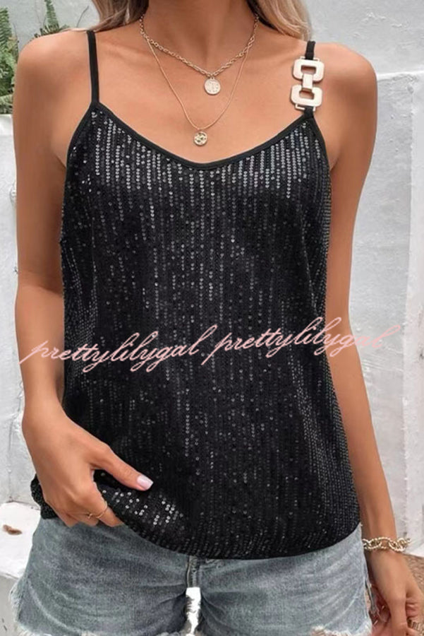 Dreamy and Dazzling Solid Sequin Buckle Cami Top