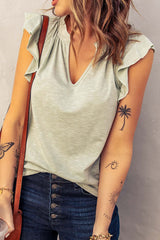 Women's Green V Neck Butterfly Sleeve Top