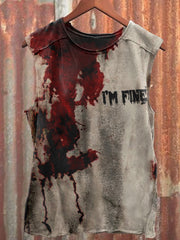 I'm Fine Blood Stains Art Short Sleeve Halloween Tank Top