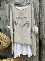 Halloween Skull Heart Print Loose Blouse