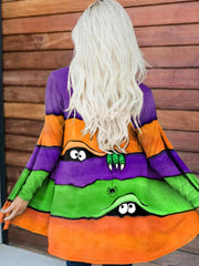 Women's Casual Halloween Peek Monster Print Long Sleeve Cardigan