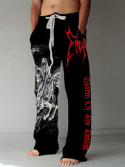 Black Metal Band Print Men's Linen Pants
