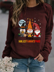 Halloween Christmas Gnome Print Crewneck Sweatshirt