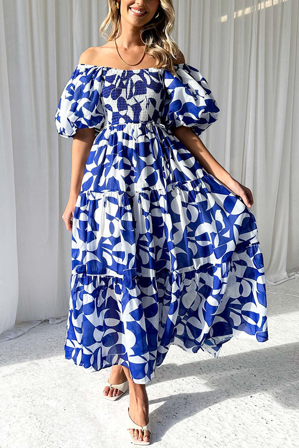 Unique Floral Print Patchwork Lace Up Pleated Maxi Dress