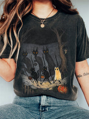 Black Cats Halloween Vintage Washed T Shirt