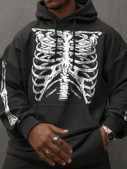 Men's Halloween Dark Skull Print Hooded Sweatshirt