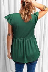 Women's Green V Neck Babydoll Top