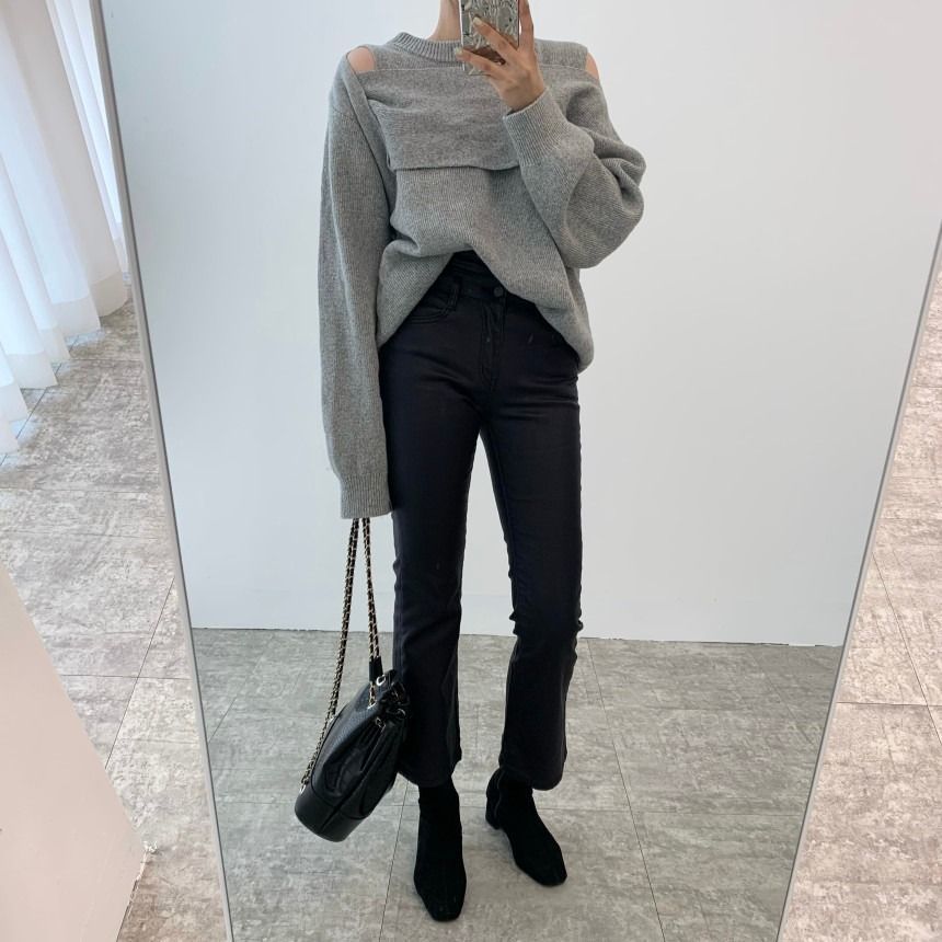 Retro niche irregular off-the-shoulder sweater