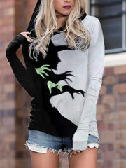 Women's Halloween Witch Shadow Print Casual Hoodie