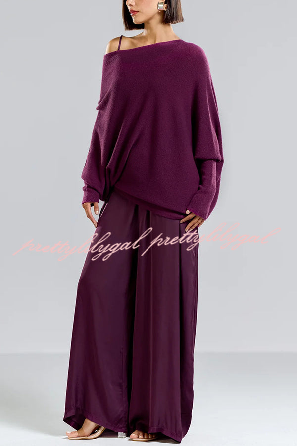 Solid Color Round Neck Long Sleeve Loose Knitted Sweater