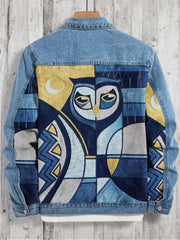 Owl Colorful Patchwork Art Denim Jacket