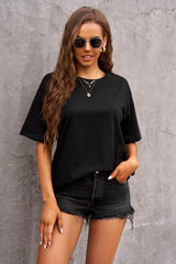 Women's Black Crew Neck Short Sleeve Oversize Tee