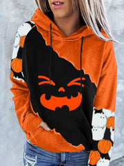 Halloween Colorblock Print Long Sleeve Hoodie