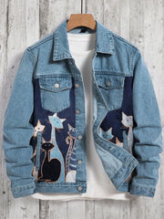 Colorful Cats Patchwork Art Denim Jacket