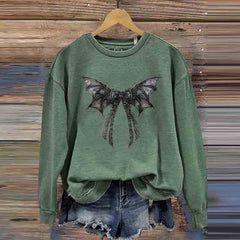 Halloween Bat Bow Print Round Neck Casual Sweatshirt