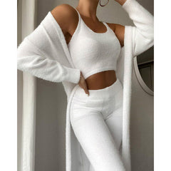 Cozy Long Sleeve Cardigan Pants Three-Piece Set