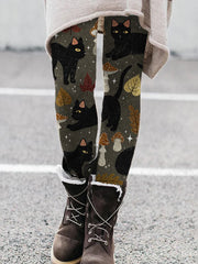 Mystical Black Cats & Mushroom Fall Inspired Leggings