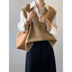 V-Neck Soft Waxy Loose Knit Vest