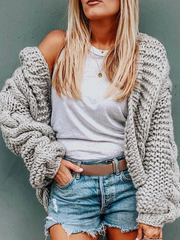 Pure Color Casual Fashion Loose Hooded Cardigan Sweater