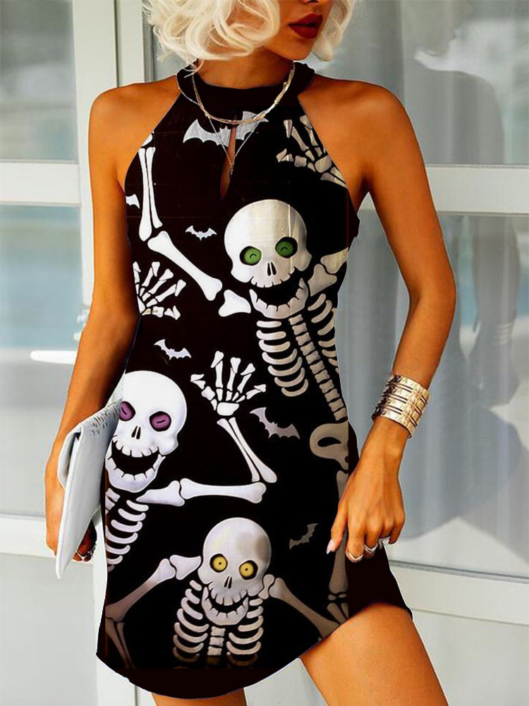 Skeleton Halloween Scary Print Mini Dress