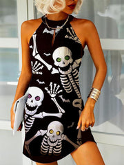 Skeleton Halloween Scary Print Mini Dress