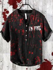 I'm Fine Bloodstained Halloween Art V-Neck Cotton And Linen Blend Shirt