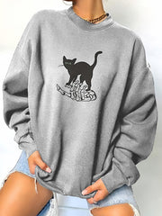 Halloween Skull Cat Print Sweatshirt