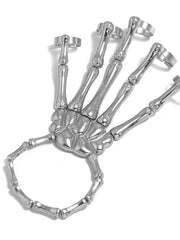 Halloween Skeleton Hand Bone Five Finger Ring Bracelet Adjustable Integrated Chain