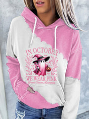Women's In October We Wear Pink Halloween Ghost Breast Cancer Awareness Warrior Hoodie
