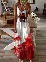Women's I'm Okay It's Not My Blood Print Sleeveless Maxi Dress