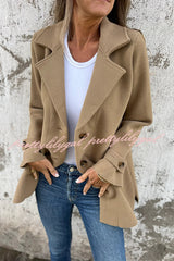 Solid Color Casual Lapel Long Sleeve Loose Woolen Jacket