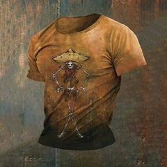 Men's Retro Western Art Print Casual T-Shirt