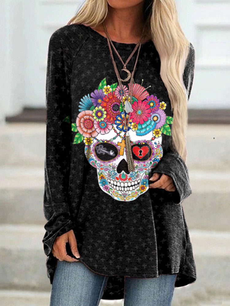 Marigold Skull Print Long Sleeve Tunic