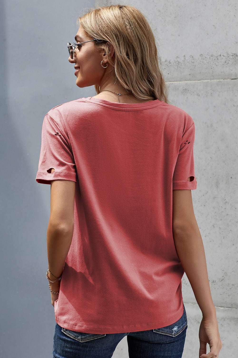 Women's Kiss The Lip Distressed Red Cotton Short Sleeve Tee