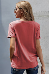 Women's Kiss The Lip Distressed Red Cotton Short Sleeve Tee