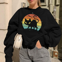 Bat Cat Print Long Sleeve Sweatshirt