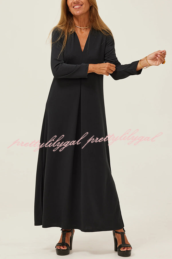 Solid Color V-neck Casual Slit Maxi Dress