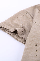 Women's Khaki Ripped Pocket Short Sleeve V Neck Casual Tee