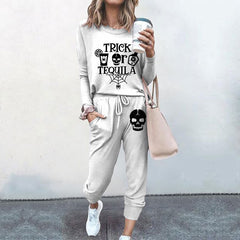 Trick Skull Print T-Shirt Two Piece Set
