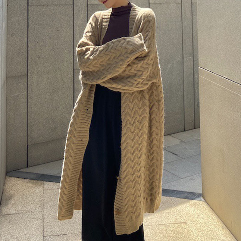 Long Twist Knit Sweater Thick Wool Sweater Cardigan