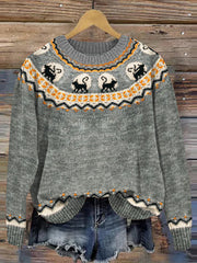 Halloween Cat Print Knitted Pullover Sweater