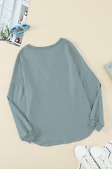 Women's Green Buttoned V Neck Cotton Loose Fit Top