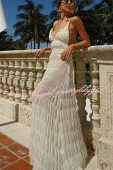 Somewhere Sunny Pleated Fabric Side Cutout Straps A-line Loose Maxi Dress