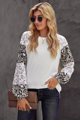 Women's Women Beige Leopard Print Bubble Sleeve Top