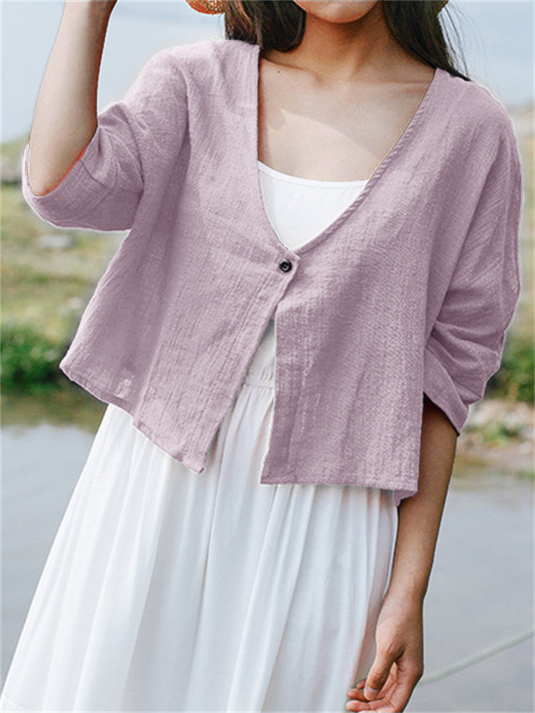 Basic Oversize Cropped Breathable Linen Jacket