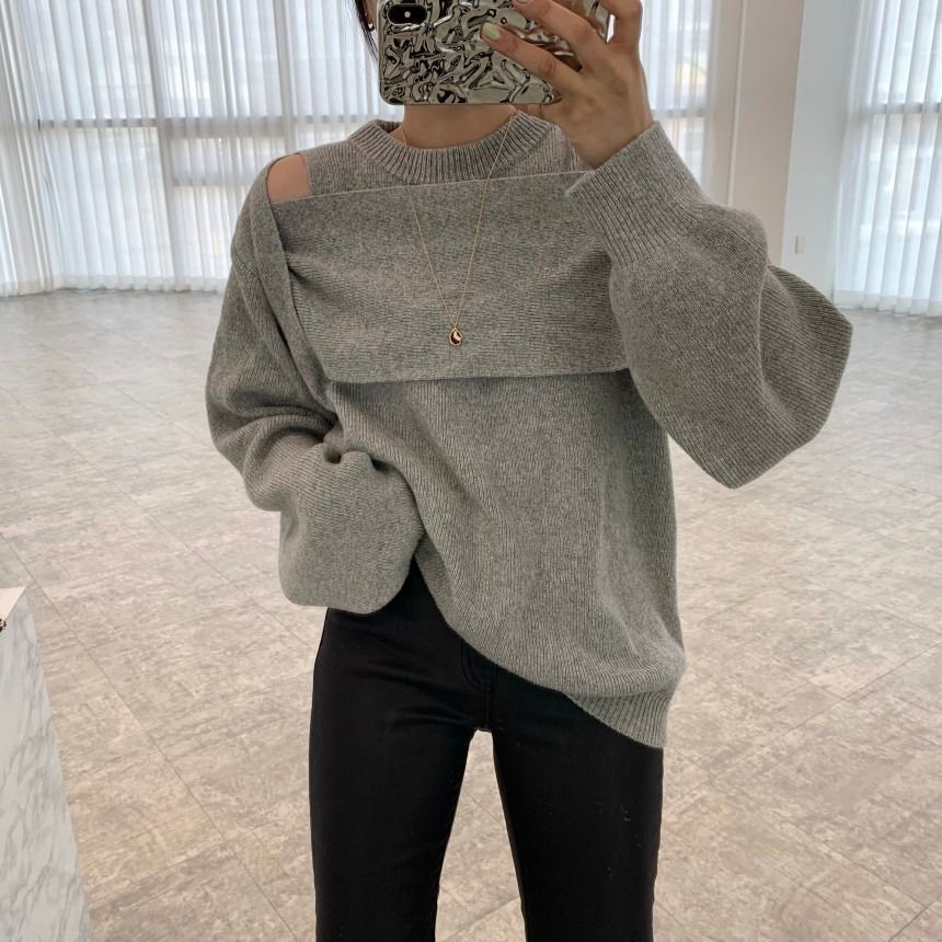 Retro niche irregular off-the-shoulder sweater