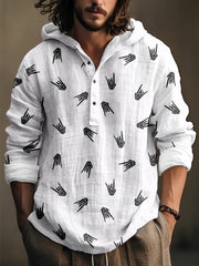 Music Rock It Heavy Metal Linen Blend Hooded Shirt