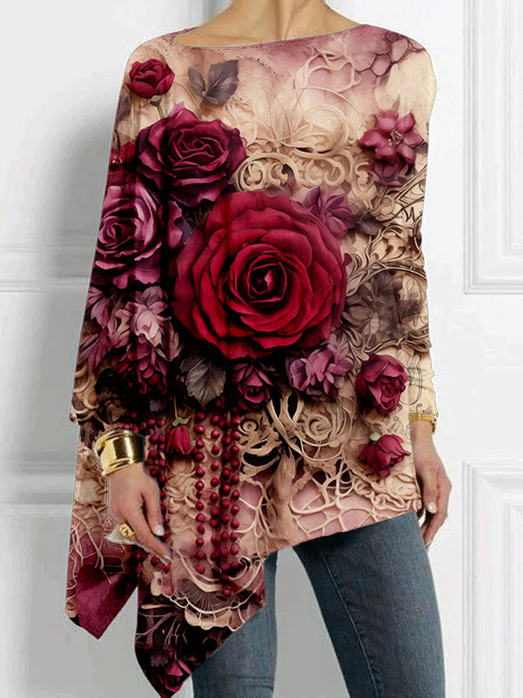Gothic Dark Roses Art Bat Sleeve T Shirt