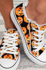Halloween Pumpkin Print Fringe Hem Canvas Shoes