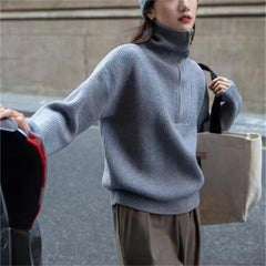 Two Wear Half Zip Large Lapel Soft Waxy Sweater